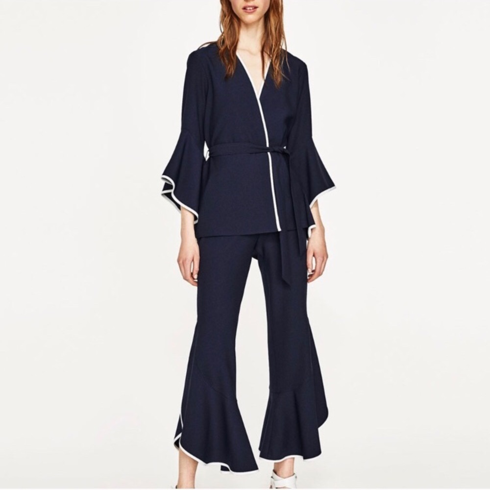 🦋 ZARA HIGH WAIST CONTRASTING FRILL TROUSERS🦋 - Picture 1 of 8